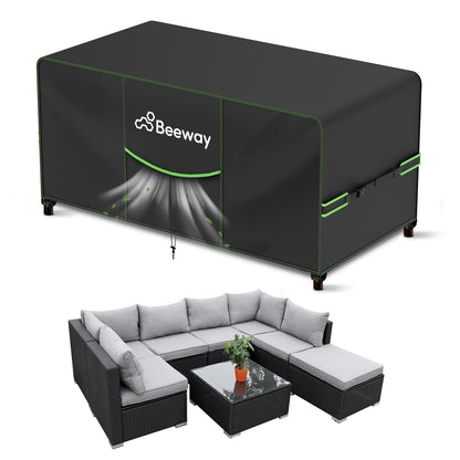 BEEWAY Gartenmöbel Abdeckung wasserdicht 300x250x102 cm, 420D Oxford – Schutzhülle mit Schnallenriemen und Zugband
