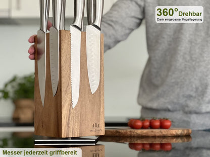 WALDLAND Premium Messerblock magnetisch Akazienholz 360° drehbar – ohne Messer