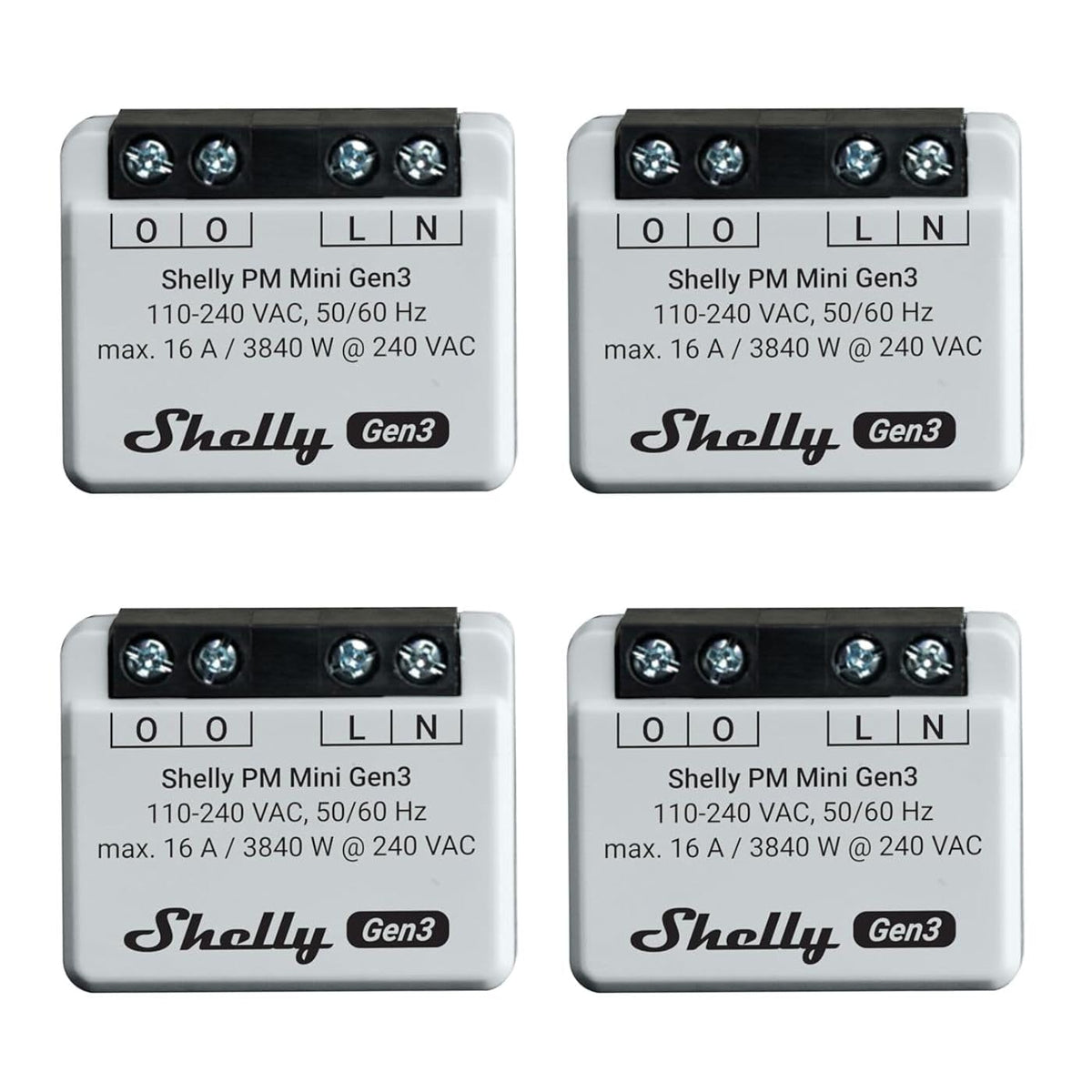 Shelly PM Mini Gen 3 WLAN Power Meter 1 Kanal 16 A 4er Pack zur Stromverbrauchsmessung