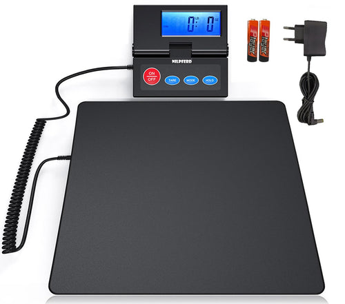 Nilpferd Paketwaage bis 50 kg mit klappbarem LCD-Wanddisplay, schwarz, 25 x 25 cm Plattform
