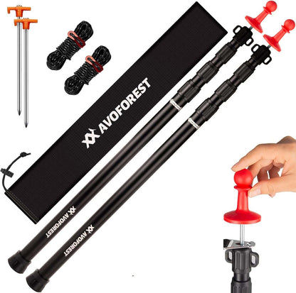 AVOFOREST Teleskop-Zeltstangen Aluminium, 88–265 cm, schwarz, 2er-Set mit roter Silikonkappe