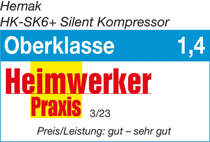 HEMAK HK-SK6+ Flüster-Druckluftkompressor - 6L 8 Bar 1PS