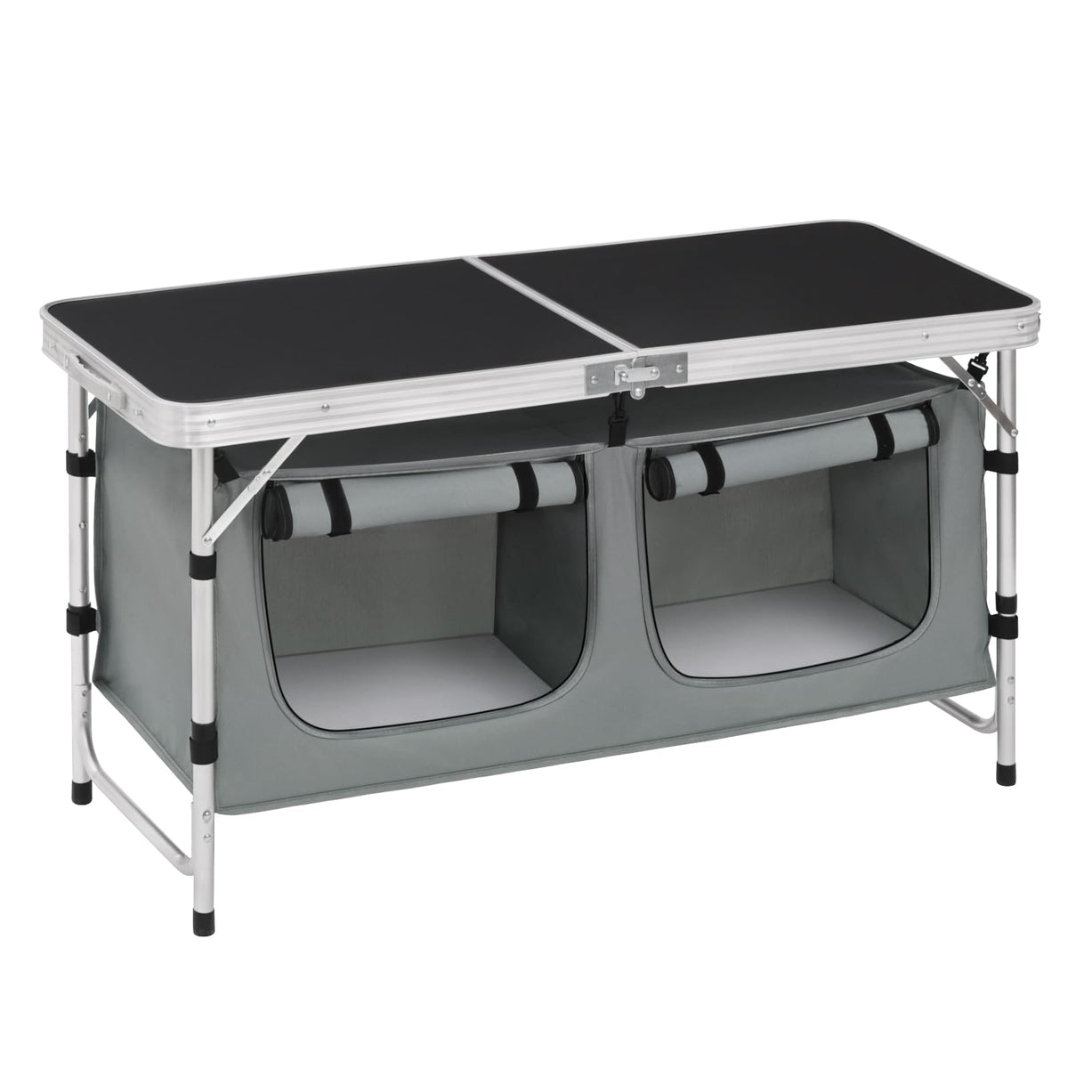 WOLTU Campingtisch faltbar, höhenverstellbar, Alu, schwarz-grau mit MDF-Tischplatte und Stauraum-Tasche