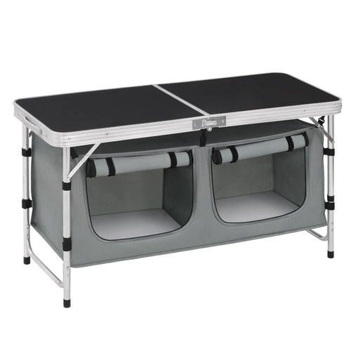 WOLTU Campingtisch faltbar, höhenverstellbar, Alu, schwarz-grau mit MDF-Tischplatte und Stauraum-Tasche