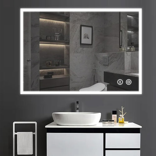 YOLEO LED Badspiegel 80x60cm dimmbar mit Touch und Steckdose. Spiegelleuchte für Körperpflege; dimmbar via Touch, int. Steckdose.