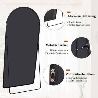 Koonmi Gewölbt 76x171cm, Runde Ecken Ganzkörperspiegel Stehend - Schwarz