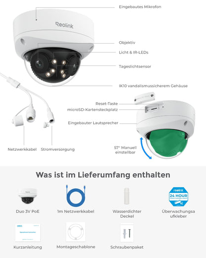 Reolink Duo 3V PoE Überwachungskamera 16MP UHD 180° Panorama