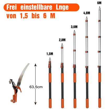 LAANPOLE Astsäge mit Teleskopstange 1,5–6 m, manueller Hochentaster