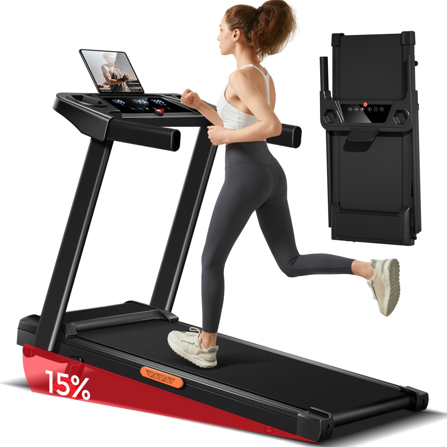LONTEK Laufband Klappbar mit Steigung – ein klappbares Fitnessgerät mit breiter Lauffläche, das Lauftraining mit bis zu 12 km/h und Steigung ermöglicht.