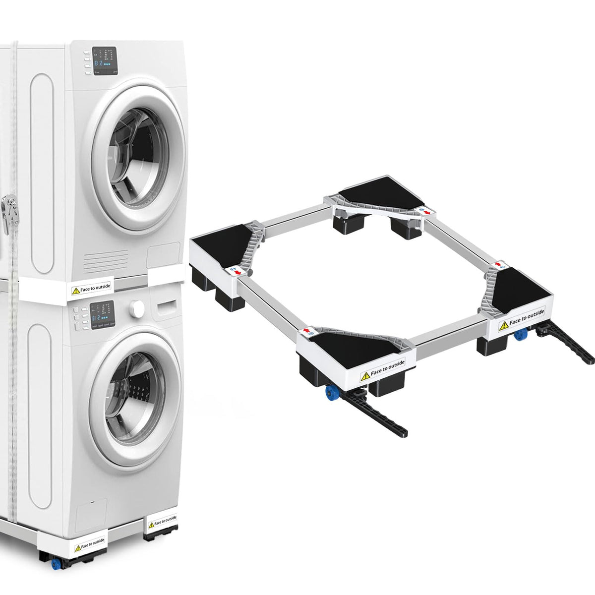 NIUXX Universal-Waschmaschinenbasis W016, Transportroller, 400 kg – Edelstahlgestell mit Rollen und Bremsen