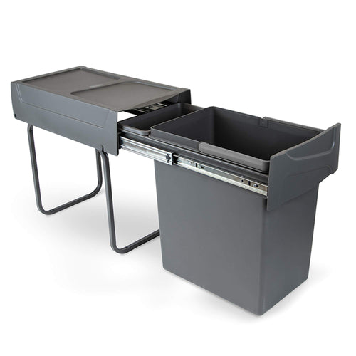 Emuca Ausziehbarer Recycling Küchenabfalleimer Unterbau 1x20L Anthrazit. Dunkelgrauer, ausziehbarer Abfalleimer zur Mülltrennung unter der Küchenspüle.
