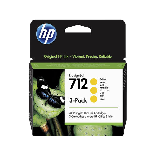 HP 712 Original Druckerpatrone 3er-Pack Gelb 29 ml (3ED79A), drei gelbe Patronen für farbintensive Plotterausdrucke.