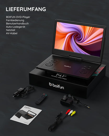 BOIFUN Tragbarer DVD-Player 15,7 Zoll mit 14,1 Zoll HD-Bildschirm