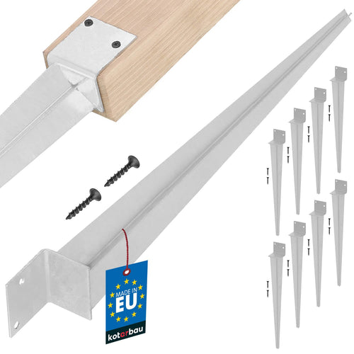 KOTARBAU Pfostenträger zum Einschlagen 8er Set 500 mm Stahl, silberne Einschlaghülsen aus verzinktem Stahl