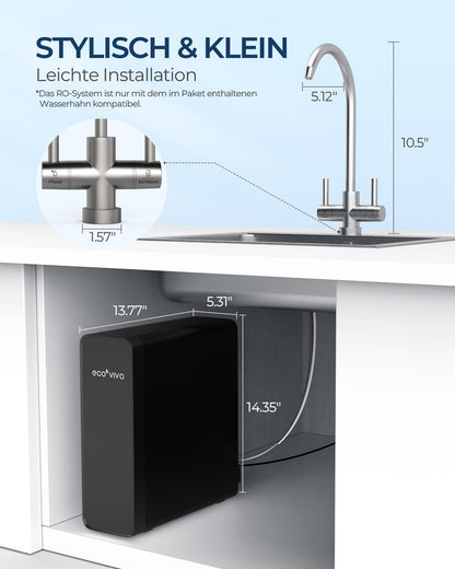 Ecoviva Untertisch Trinkwasser Umkehrosmoseanlage 600 GPD - Schwarz