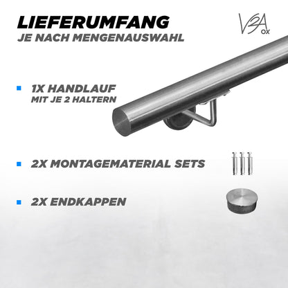 V2Aox Handlauf Edelstahl Treppengeländer, 42 mm, Länge 100 cm