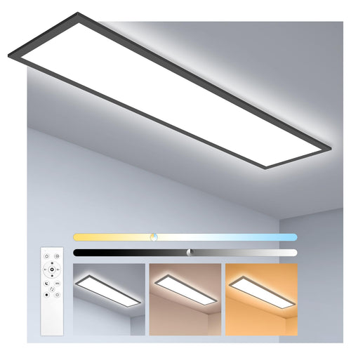 Oraymin LED Panel 120x30 Deckenleuchte Schwarz Dimmbar. Schwarzes LED-Panel zur dimmbaren, gleichmäßigen Deckenbeleuchtung.