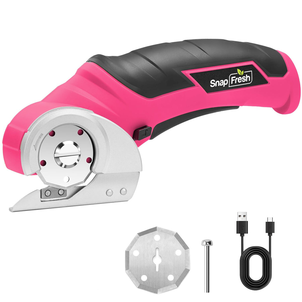 SnapFresh Elektrische Kartonschere 4V Akku-Rollschneider rosa – ergonomischer Griff, selbstschärfende Rollklinge