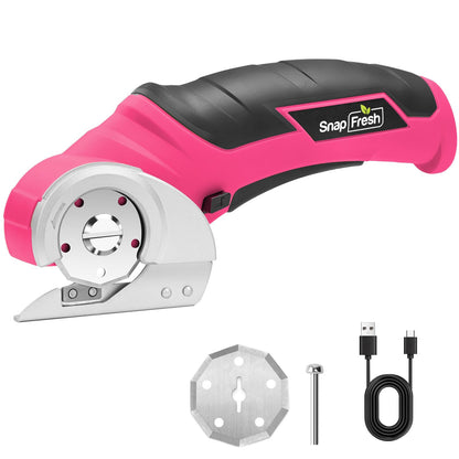 SnapFresh Elektrische Kartonschere 4V Akku-Rollschneider rosa – ergonomischer Griff, selbstschärfende Rollklinge