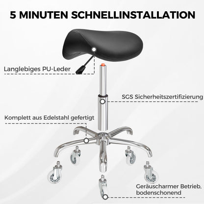 BEWISHOME Sattelhocker höhenverstellbar mit Rollen, schwarz
