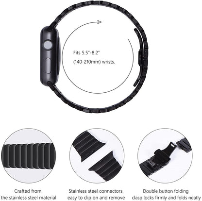 NewWays Edelstahl Gliederarmband für Apple Watch, Schwarz
