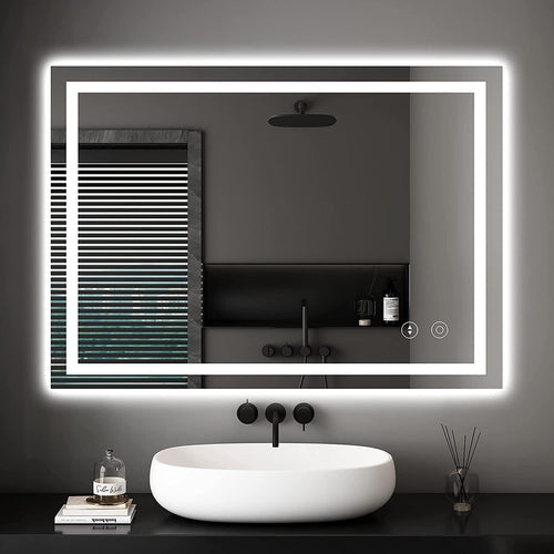 Dripex Badspiegel mit LED-Beleuchtung, rechteckig, 60x80 cm. Dimmbarer Touch-Spiegel mit 3 Lichtfarben und Antibeschlag für das Bad.