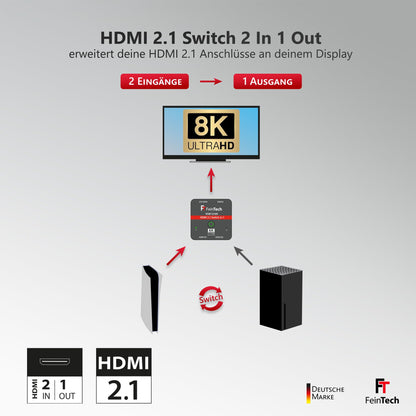 FeinTech VSW12100 HDMI 2.1 Switch 2 in 1 Out 4K 120Hz 8K 60Hz 48Gbps