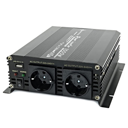 SOLARTRONICS NM1000 Spannungswandler 12V 1000W Schwarz. Rechteckiger Kasten, wandelt 12V DC in 230V AC für mobile 1000W-Stromversorgung.
