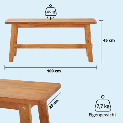 KHG Holzbank Sitzbank 100cm - Eiche Massiv Landhaus