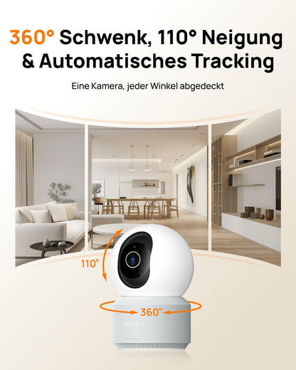 Anona Pano 4K UHD Überwachungskamera innen, 360°, Wi-Fi 6, 2er-Pack