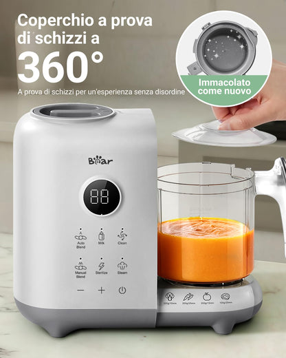 Bear 6-in-1 Babynahrungszubereiter mit Dampfgarer und Mixer, Weiss