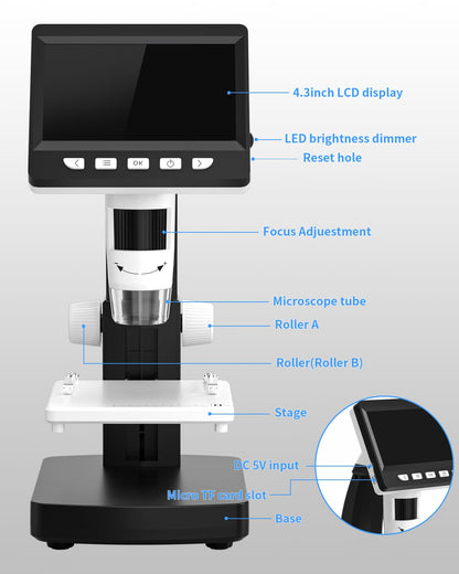 CIMELR Digitalmikroskop 306-B mit 4,3-Zoll-Display, 50x-1000x