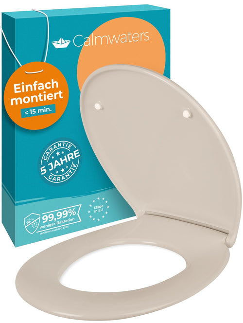 Calmwaters® Premium WC Sitz Duroplast oval - Pergamon. Ein pergamonfarbener, ovaler WC-Sitz aus Duroplast für die Montage auf Standard-Toilettenbecken.