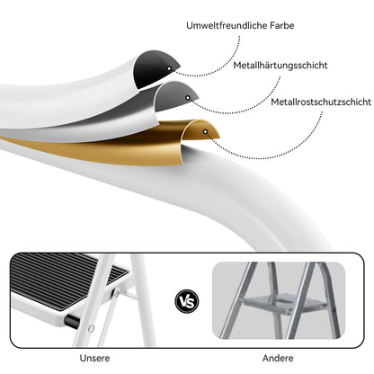 KINGRACK Trittleiter 4 Stufen, klappbare Stahlleiter mit Handlauf