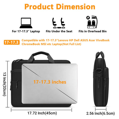 ZYB Notebooktasche 17-17.3 Zoll mit Schultergurt Schwarz