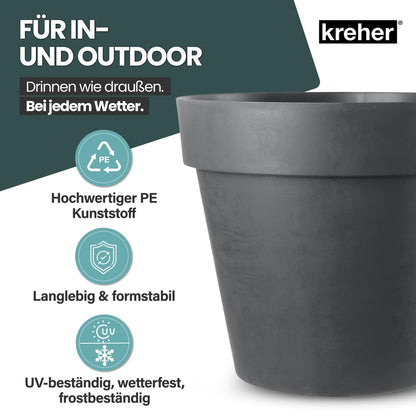 Kreher XL Pflanzkübel rund mit Rollen, 58 cm, Anthrazit, 2er-Set