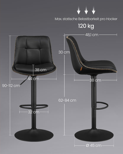 VASAGLE LJB095B01 Barhocker – 2er Set, höhenverstellbar, tintenschwarz