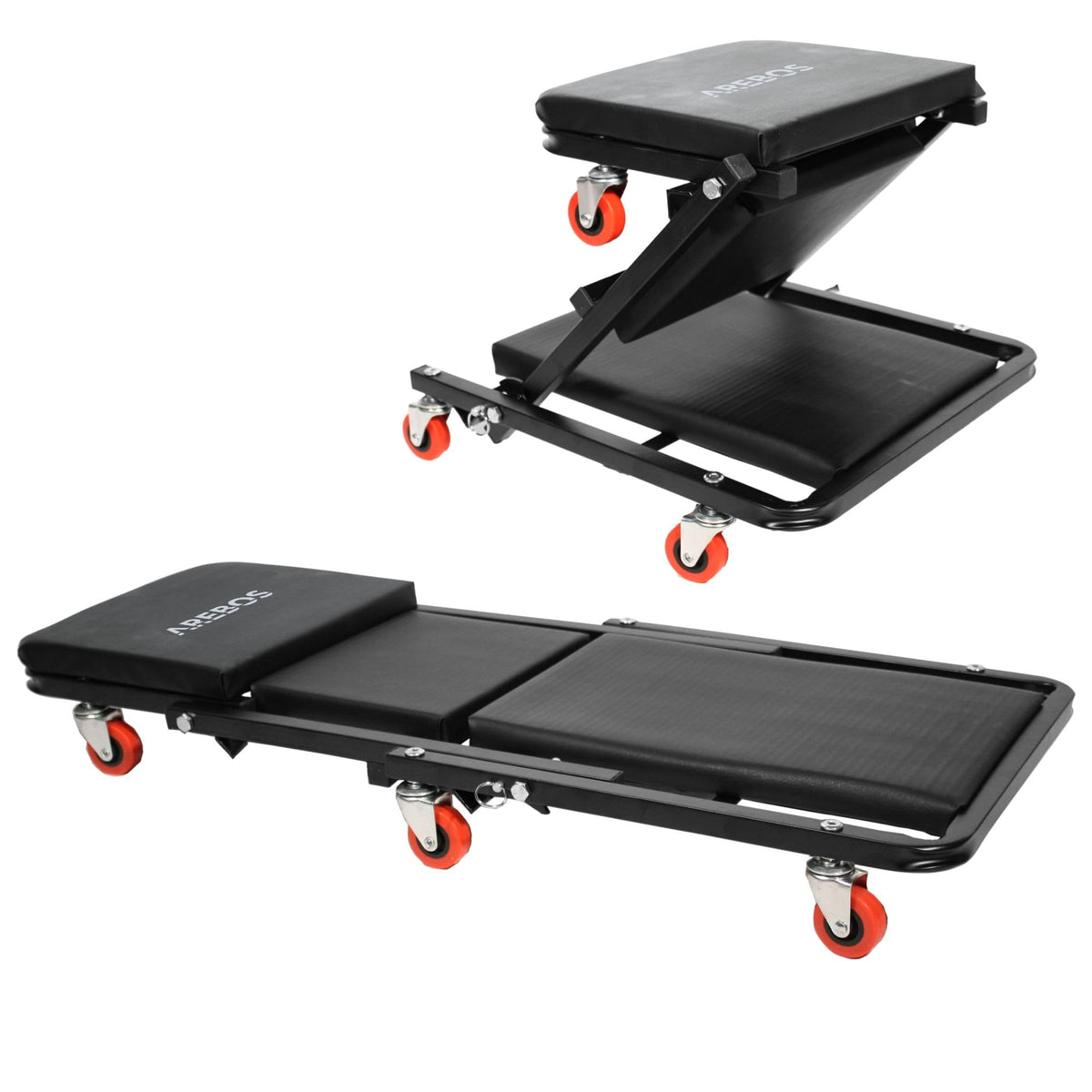 Arebos 2-in-1 Montagerollbrett, Werkstatt-Liegewagen, 150 kg, Stahlrahmen und sechs 360°-Rollen