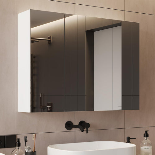DICTAC Spiegelschrank Badezimmer 80x60cm 3 Türen – Weiss. Rechteckiger, weißer Spiegelschrank mit drei Türen zur Wandmontage im Bad für Hygieneartikel.