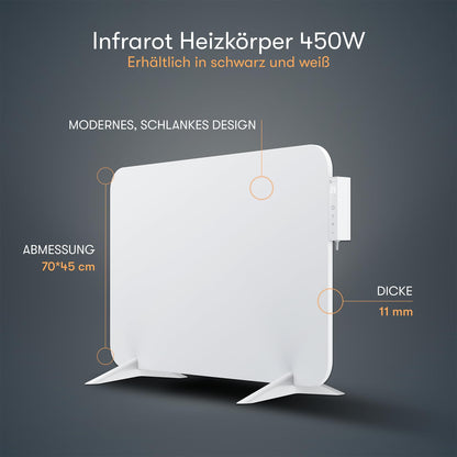 BR Bringer Metall Infrarotheizung 450W Wand/Standheizung – Smart Weiss
