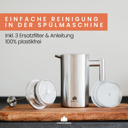 Groenenberg French Press Edelstahl Thermo Kaffeebereiter bis 1 Liter