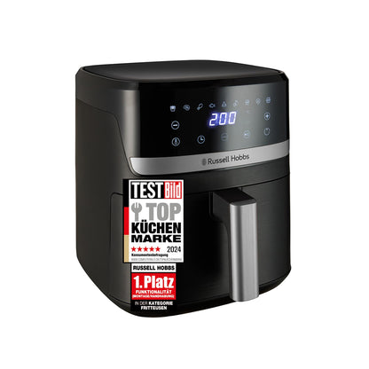 Russell Hobbs SatisFry Heissluftfritteuse XL 5,5 l Airfryer 27621-56, schwarzes Gehäuse mit Silber-Akzenten und Touchscreen