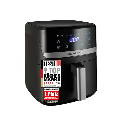 Russell Hobbs SatisFry Heissluftfritteuse XL 5,5 l Airfryer 27621-56, schwarzes Gehäuse mit Silber-Akzenten und Touchscreen