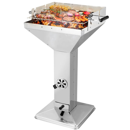 TLGREEN Holzkohlegrill 11550, Edelstahl Säulengrill höhenverstellbar mit Tragegriffen