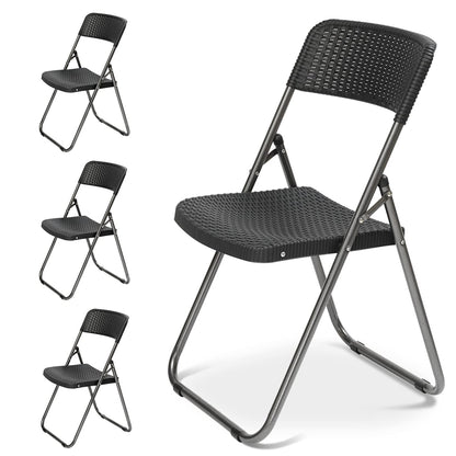 Sekey Klappstuhl 4er Set Gartenstuhl Rattan-Optik - Schwarz. Vier schwarze Klappstühle in Rattan-Optik zur platzsparenden Nutzung im Garten.