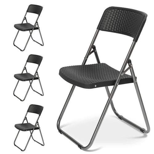 Sekey Klappstuhl 4er Set Gartenstuhl Rattan-Optik - Schwarz. Vier schwarze Klappstühle in Rattan-Optik zur platzsparenden Nutzung im Garten.