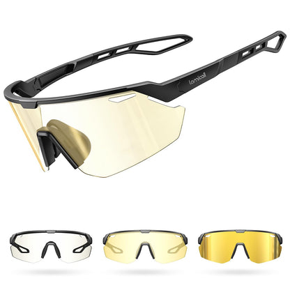 Lamicall Fahrradbrille selbsttönend UV400, ultraleichte Sportbrille mit TR90-Rahmen und verstellbaren Nasenpads