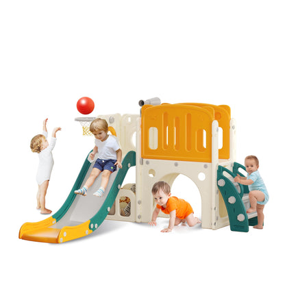 hoopyosms Kinder Rutsche Klettergerüst Indoor-Spielset - Grün. Grünes Spielset mit Rutsche und Kletterelementen für Indoor-Spielspaß und Motorikentwicklung.
