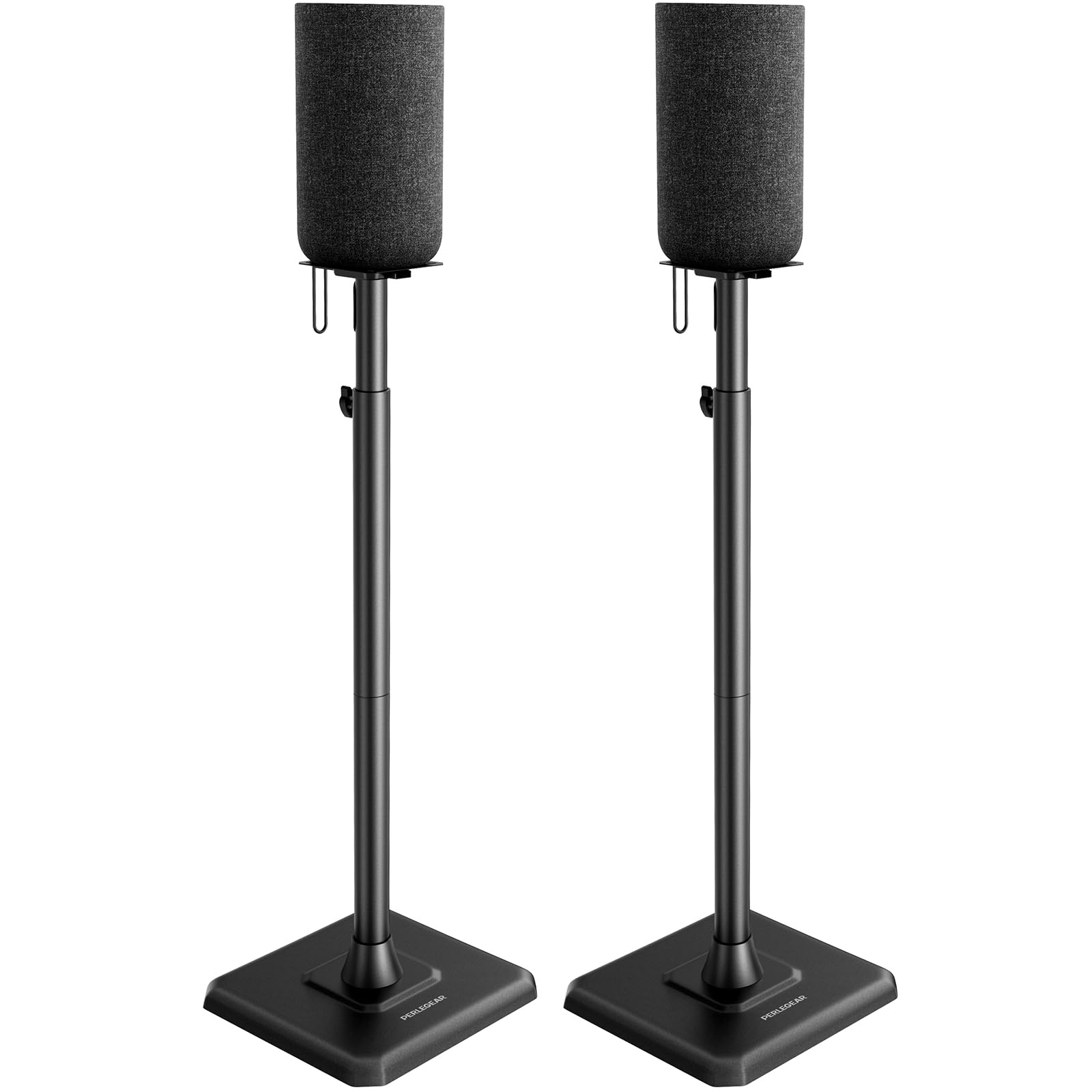 Perlegear PGSS12 Lautsprecherständer Paar höhenverstellbar. Schwarze Standsäulen mit Grundplatte zur variablen Platzierung von Lautsprechern.