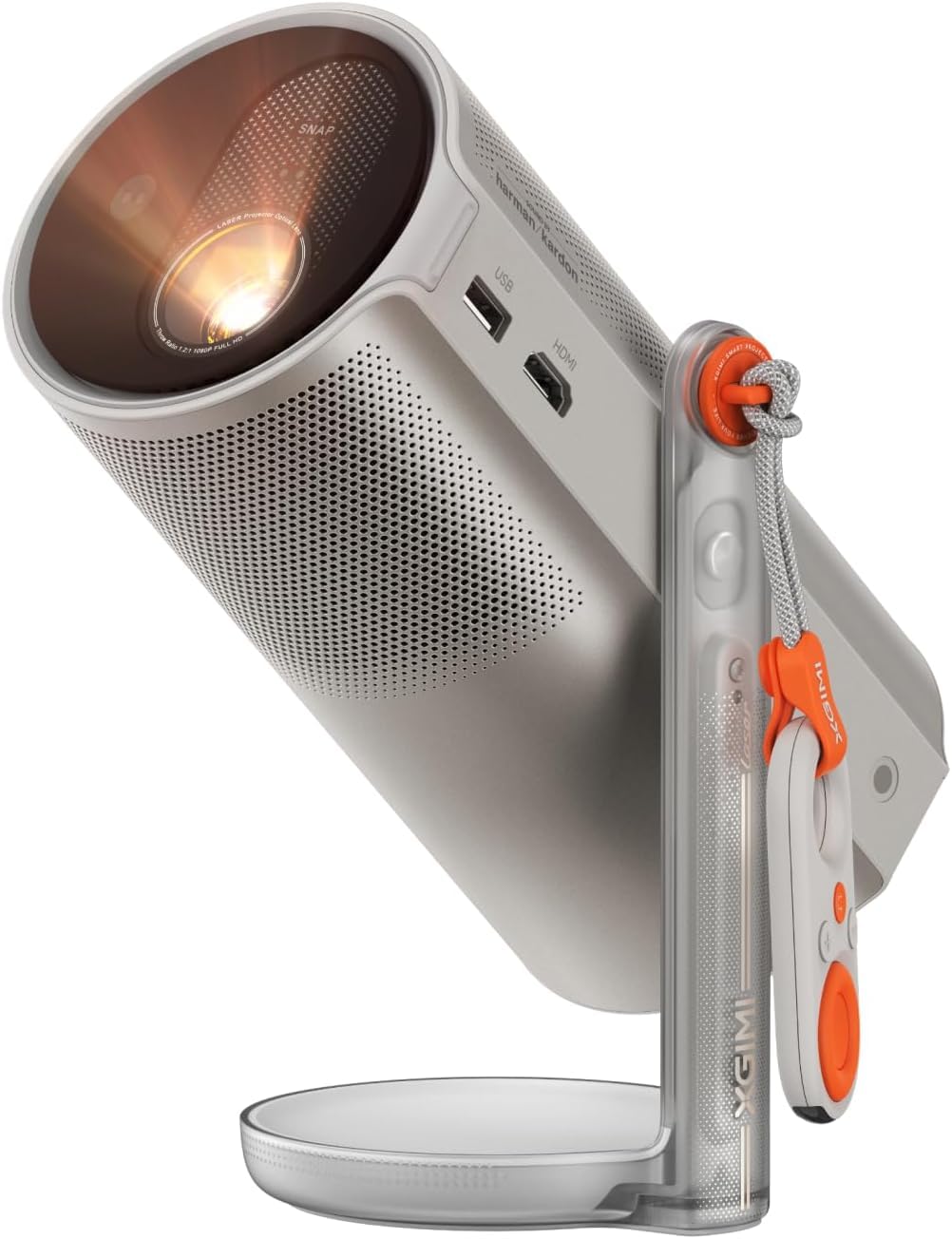 XGIMI MoGo 4 Laser Mini-Beamer mit Akku, 550 ISO-Lumen & Google TV – kompakter Outdoor-Projektor mit 360°-Ständer